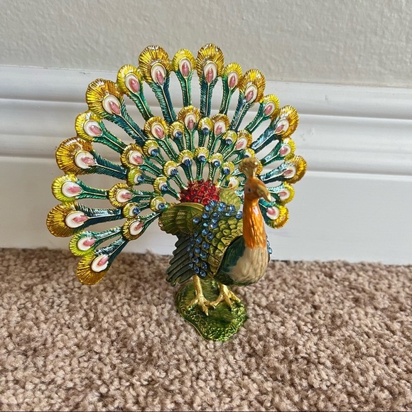 Peacock Trinket Box Jewelry Bejeweled 5 Inches - Picture 8 of 9